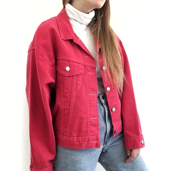 red denim jacket oversized